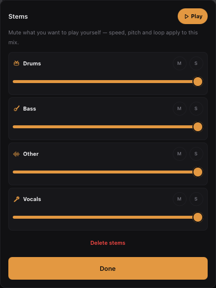 Stems: drums, bass, other and vocals, each with mute and solo